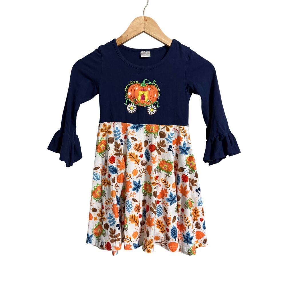 Boutique Embroidered Pumpkin Carriage Fall Dress 4T